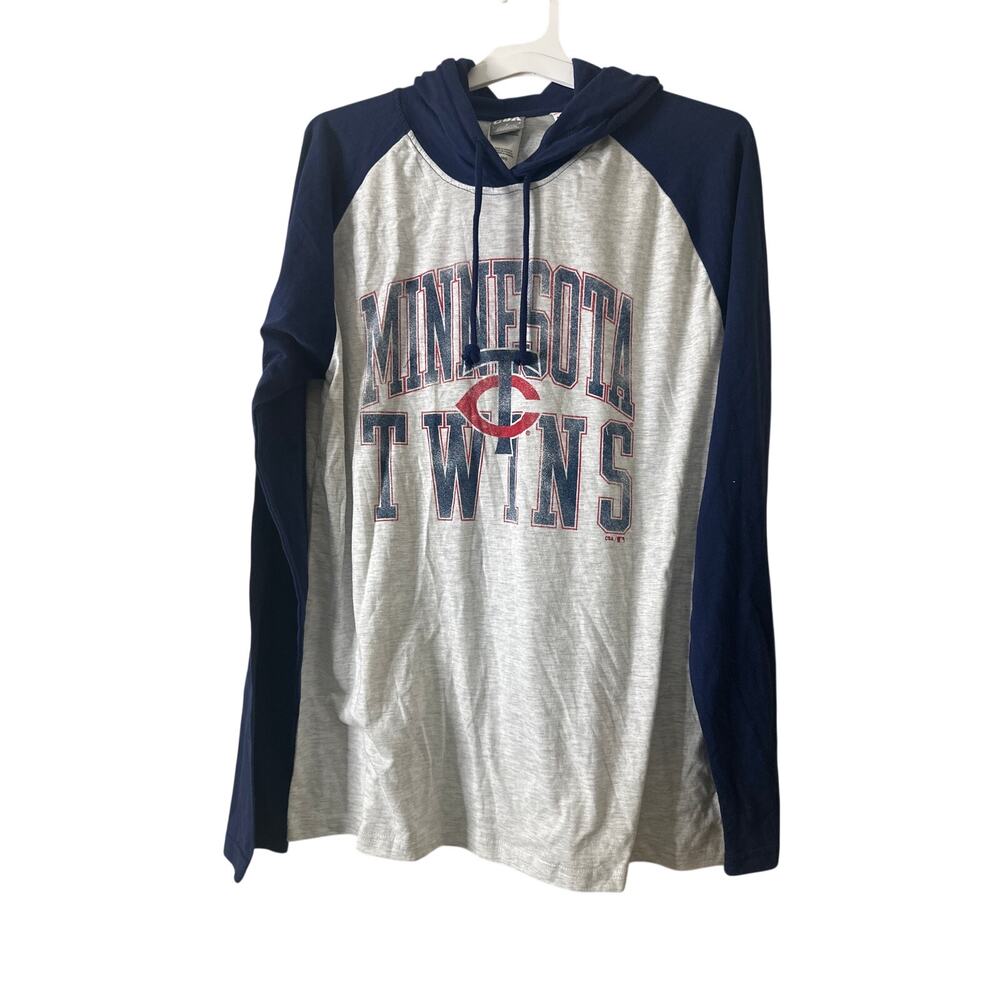 MLB Minnesota Twins Men's Ash Hooded Long Sleeve T-Shirt L f